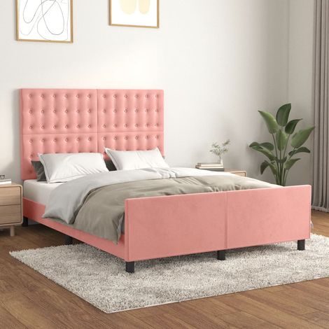 Lit adulte Cadre de lit Facile à monter pour Adultes, Adolescents, Enfants avec tête de lit Rose 140x190 cm Velours BNDET6979019 (1/5)