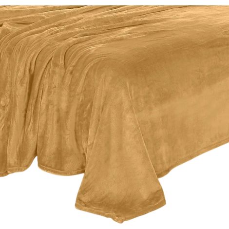 Couverture élégante et confortable au toucher velouté, légère et toutes saisons, en flanelle ultra douce et moelleuse, idéale pour canapé, lit et voyages. Couleur : or. Taille : King/Cali King. (1/5)
