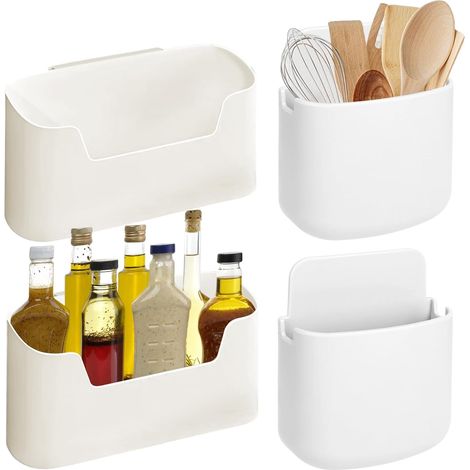 Lot de 4 boîtes de rangement murales : organiseur de porte d'armoire de cuisine, sans perçage, auto-adhésif, ABS, pour cuisine (1/5)