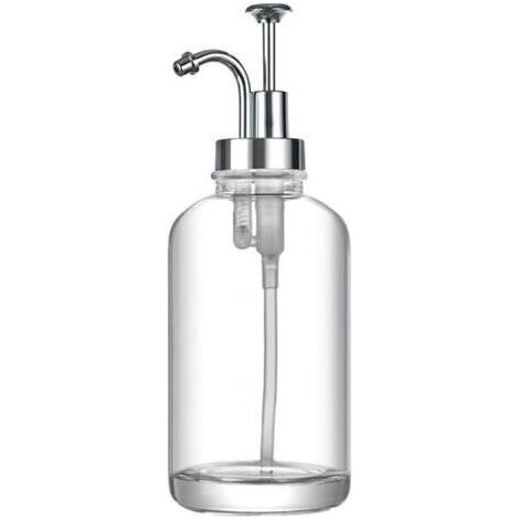 Distributeurs de Savon en Verre de 500ml, Bouteille de Remplacement, Salle de Bains, désinfectant for Les Mains, Savon et shampoing, Bouteille de Liquide de Douche(Silver) (1/4)