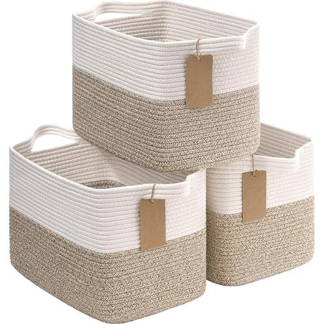 Panier de rangement rectangulaire Coton marron 33 x 25 x 22,5 cm salle de bain (1/5)