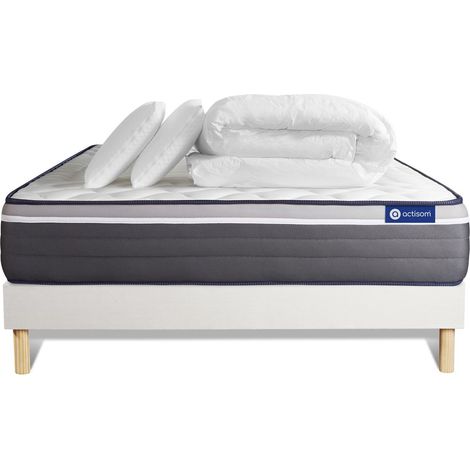 Ensemble matelas sommier Actiflex plus 160 x 200 cm 2 oreillers et couette Ressorts ensachés et mémoire de forme - Couleur : Blanc (1/5)