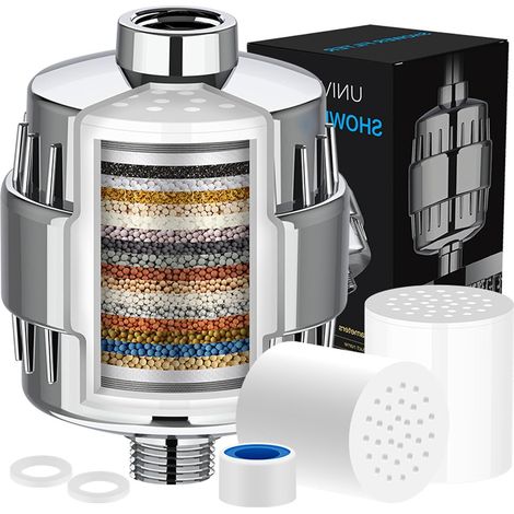 Filtre de douche à 25 niveaux, filtre à eau dure avec 2 cartouches filtrantes, filtre anti-calcaire douche pour éliminer le chlore des métaux lourds, la rouille, adoucisseur d'eau pour la peau (1/5)