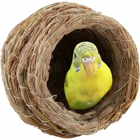 Nido de pájaro, nido de pájaro de paja tejido a mano, criadero, cría en cuevas para gorriones, loros, canarios, pinzones. (1/5)