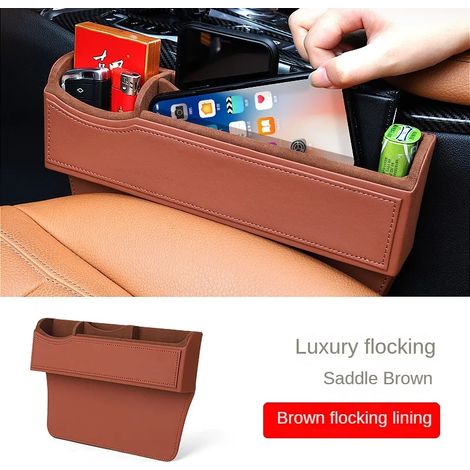 (Marron, 1 pièce) Organisateur d'espace pour siège auto, en cuir PU, boîte de rangement pour siège avant, porte-clés/porte-cigarette, boîte de rangement pour console centrale. (1/5)