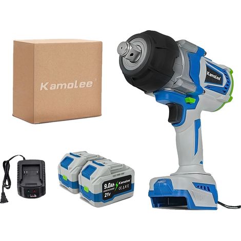 Llave de impacto, motor sin escobillas, mango ergonómico, 2 baterías de 9,0 Ah, caja de cartón, enchufe europeo de 220 V-240 V. (1/2)