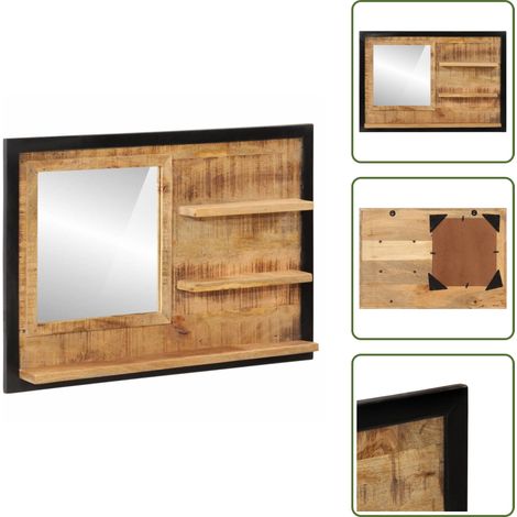 Miroir avec étagères 80x8x55 cm verre et bois massif manguier - Miroir Salle De Bain - Miroir Mural - Rangement Salle De Bain - Étagère Miroir - Décoration Salle De Bain