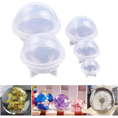 Moules sphériques en résine, kit de 5 moules en silicone pour résine époxy, moules sphériques ronds en silicone. (1/5)