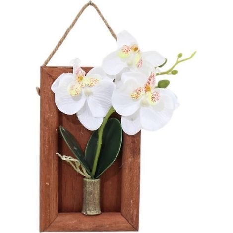 Cadre mural en bois avec orchidée artificielle et papillon décoratifblanc (1/5)