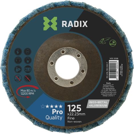 Disque à lamelles non-tissé polissage inox, acier & aluminium - Radix - 125 x 22.23 mm - Fin (1/3)