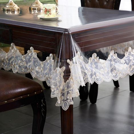 Nappe de table transparente avec dentelle 180x130 cm, imperméable, rectangulaire