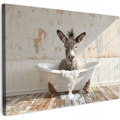 TABLEAU SUR TOILE Âne - Animaux - Baignoire - Mousse Tableau Cuisine Décoration murale 90x60 cm