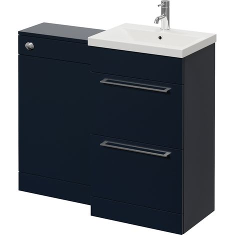 Napoli 390 Deep Blue 1000mm 2 Drawer Vanity Unit Toilet Suite with Glide Basin - 1000mm - Chrome 320mm HandleWithout Kingston Toilet Pan