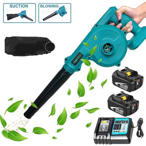 Soffiatori e aspiratori elettrici, soffiatore ad aria senza fili 2 in 1, per foglie di polvere di neve + 2 batterie da 5,5 A + caricabatterie DC18RC, compatibile con batteria Makita