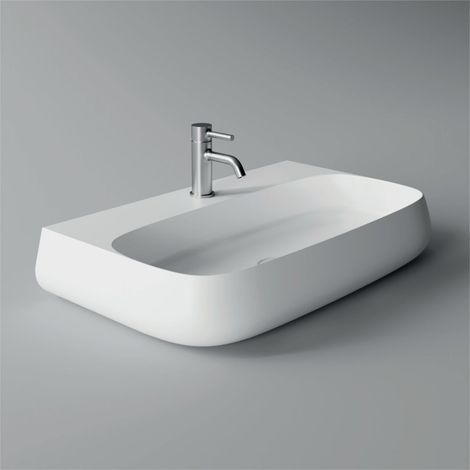 Lavabo Nur appoggio/sospeso 75x45 rettangolare in ceramica bianco