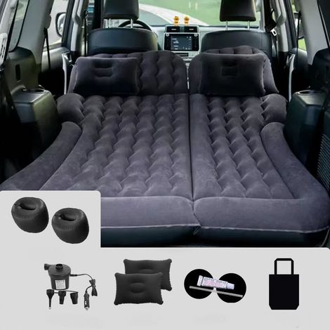 Colchón de aire para coche, cama hinchable para el asiento trasero, colchón de aire para SUV con bomba de aire y almohadas para viajes, camping y actividades al aire libre (negro)