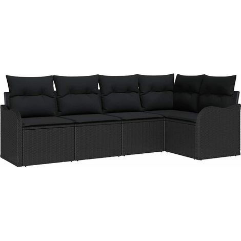 Garden Sofa Set with Storage 5 pcs Black Poly Rattan vidaXL