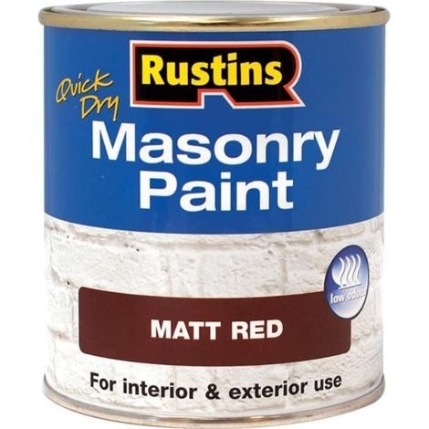 Rustins Quick Dry Matte Red Masonry Paint - 500ml, Fast-Drying, Suitable for Indoor and Outdoor Use