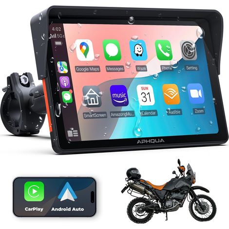 Écran sans Fil pour Moto, écran Tactile étanche de 7", Portable CarPlay et Android Auto pour Moto, Prend en Charge Bluetooth Trans, Navigation GPS, Siri - A702 (1/5)