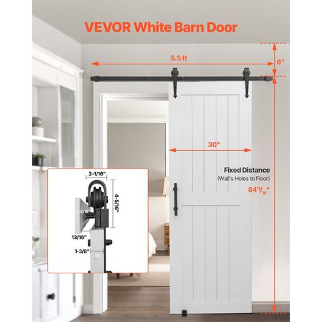 Porte de grange coulissante, 762 x 2134 mm, panneau MDF, kit de porte coulissante avec kit quincaillerie, surface en PVC imperméabl… (1/5)