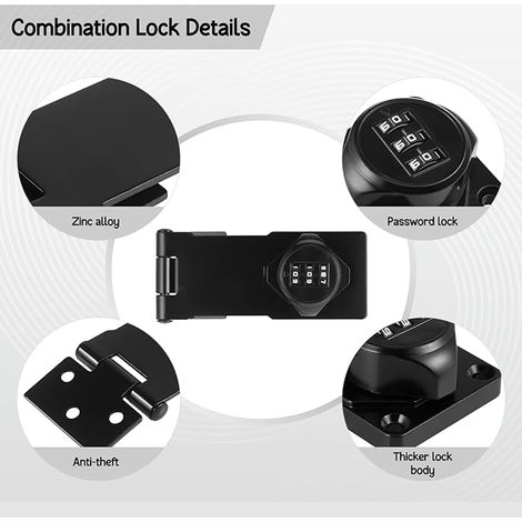 Loquet avec Verrou a Code, Cadenas Code Rotatif Verrou Porte en Alliage de Zinc Noir, Loquet Porte avec Serrure a Code, pour Garages, Jardins, Armoires, Salles de Bains (1/4)