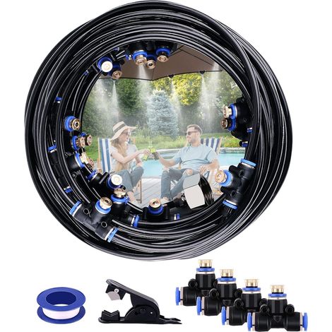 20M Kit d’Irrigation système de brumisateur extérieur 67pcs, avec 23 Buses de Brume avec T Joint, système de Refroidissement extérieur parbrumisateur pour terrasse, Brume, Jardin, Piscine (1/5)
