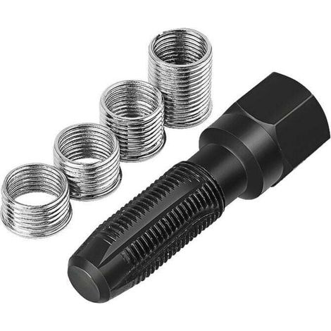 Kit de Reparation Filetage de Bougies d'allumage,5pcs Jeu de Réparation de Filetage M14 x 1,25 pour Réparer Le Filetage de 14 mm Bougie d'Allumage avec 4 Inserts (1/4)