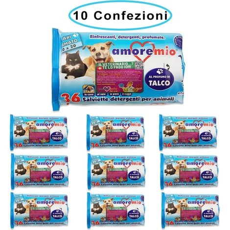 Amore mio salviette detergenti igieniche per cani gatti e cuccioli al talco 10 confezioni da 36 salviette