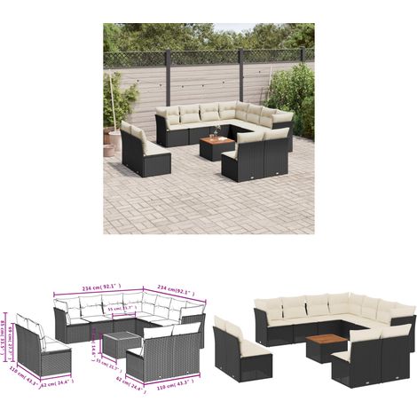 Salon de jardin 12 pcs avec coussins noir résine tressée - Ensemble Salon De Jardin - Meuble De Jardin - Mobilier Extérieur - Salon De Jardin Design - Set Salon De Jardin - Home & Living (1/3)