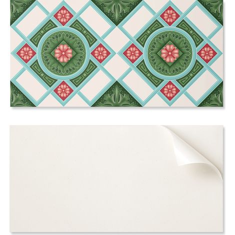 Azulejos de vinilo estampados - Decoraci贸n de dormitorio con estampado floral de rombos 10x40x20 cm