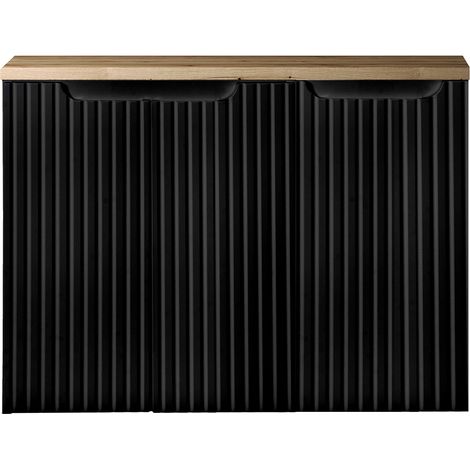 Waschtisch-Unterschrank 80cm, in schwarz mit Eiche, NEWPORT-56-BLACK (1/5)
