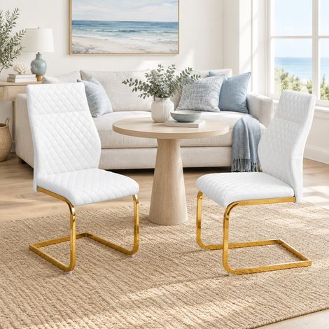 Conjunto de mesa y sillas redonda 60 cm, MDF efecto nogal, 2 sillas blancas DESVIAE (1/5)