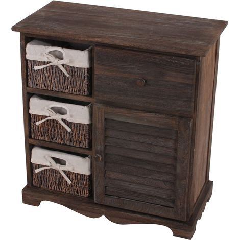 Kommode Schrank mit 3 Körben 63x60x30cm, Shabby-Look, Vintage braun