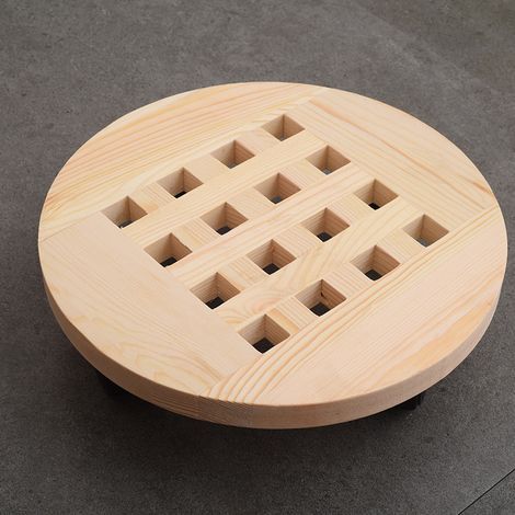 Vassoio rotondo in legno per vasi da fiori, diametro 30 cm, supporto mobile per fiori con base su ruote, 2 pezzi (1/5)