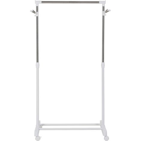 Portant à vêtements roulant, réglable en hauteur, avec étagère inférieure, 4 roues, blanc