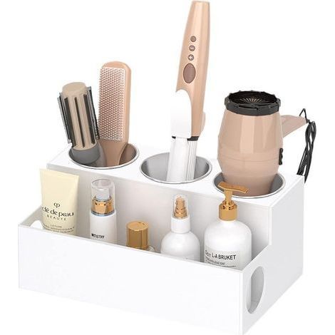 Halterung für Haartrockner, Glätteisen, Haarbürste, Zahnbürste, Badezimmer-Organizer, Weiß (1/5)