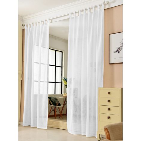 WOLTU Gardinen transparent mit Schlaufen Leinen Optik, Schlaufenschal Leinenvorhang im Landhausstil Stores Voile Fensterschal für Wohnzimmer Kinderzimmer Schlafzimmer, 140x245 cm Weiß (1 Stück)