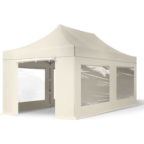 3x6m gazebo pieghevole con laterali (finestre panoramiche), PREMIUM acciaio, crema (1/5)