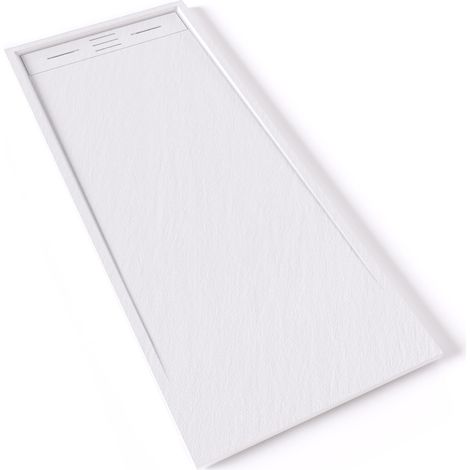 HIEMAL Receveur de douche 70 x 170 cm résine Blanc aspect ardoise + bonde incluse - Salle de bain
