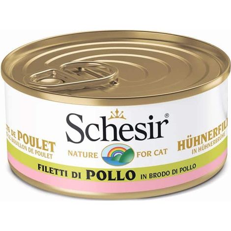 Schesir Gatto Brodo Lattina 70gr Filetti di Pollo in brodo di Pollo (1/2)