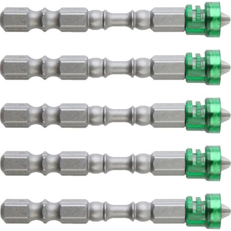 Jeu de 5 embouts cruciformes S2 pour tournevis électrique, vert, à aimant renforcé, visserie universelle, adaptés aux perceuses, lot SKU00132 (1/5)