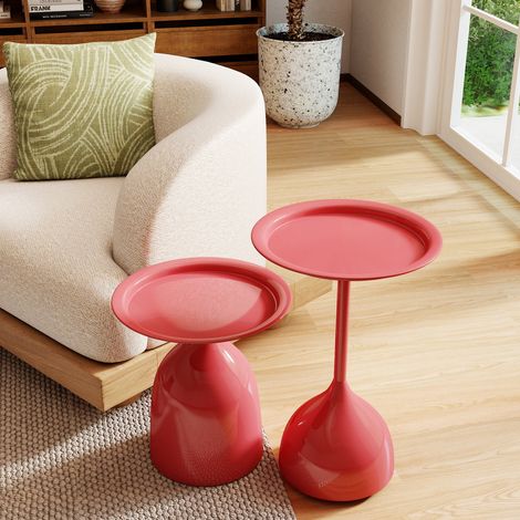 Runder Satztisch Set mit 2, modernes Design, Rot