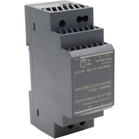 24V 1,5A 36W DIN-Schienen-Netzteil – Einstellbare Spannung – Kurzschlussschutz – Temperaturbereich -30 bis +70°C (1/5)
