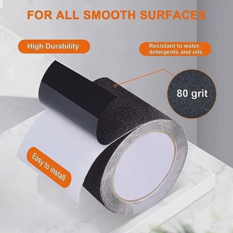 Bande Antidérapante Adhésive pour Escaliers Friction Abrasif les Sécurité Escabeau Intérieur Extérieur Traction x 15CM 5M Noir (1/4)