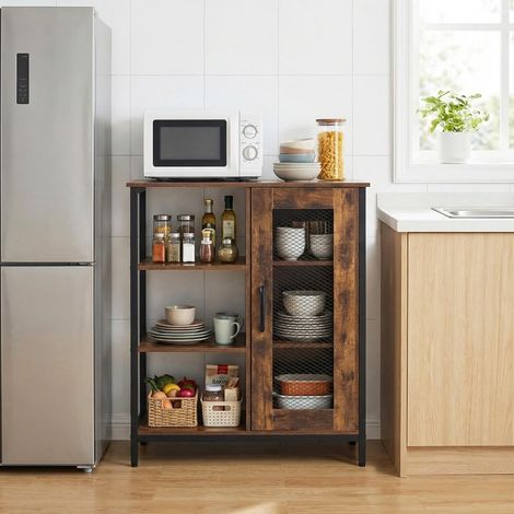 Coffee Bar Cabinet with Adjustable Shelves and Carbon Steel Frame for Living Room-Rustic Brown (1/5)