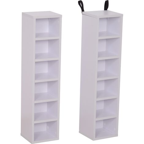 Homcom – Lot de 2 étagères colonnes pour CD et DVD – 12 compartiments – Dimensions 21x19x88cm – Panneaux de particules et MDF – Couleur blanc