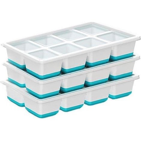 Bandejas para cubitos de hielo con tapa - Paquete de 3 - Sin BPA - Apilables - 21,1 x 10,9 x 4,4 cm - Verde (1/5)