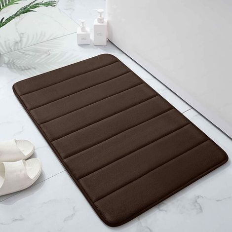 Tapis de bain en mousse à mémoire de forme 40 x 60 cm, ultra doux et antidérapant, couleur marron, lavable en machine (1/3)