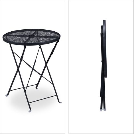 Tavolo pieghevole rotondo giardino balcone 90 x 90 x 74 cm design floreale funzione foro per ombrellone in acciaio nero 130010576