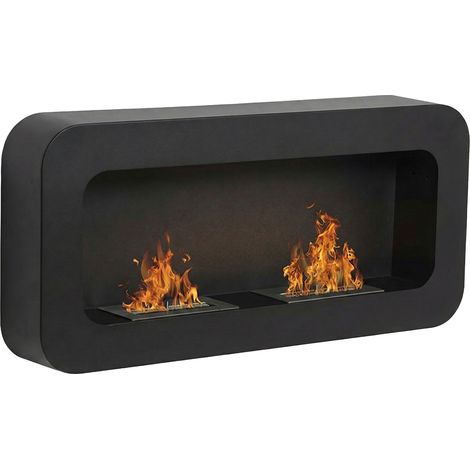 Flavia - Chimenea de bioetanol de pared 100x46x16 cm con 2 quemadores de 3 litros, negra